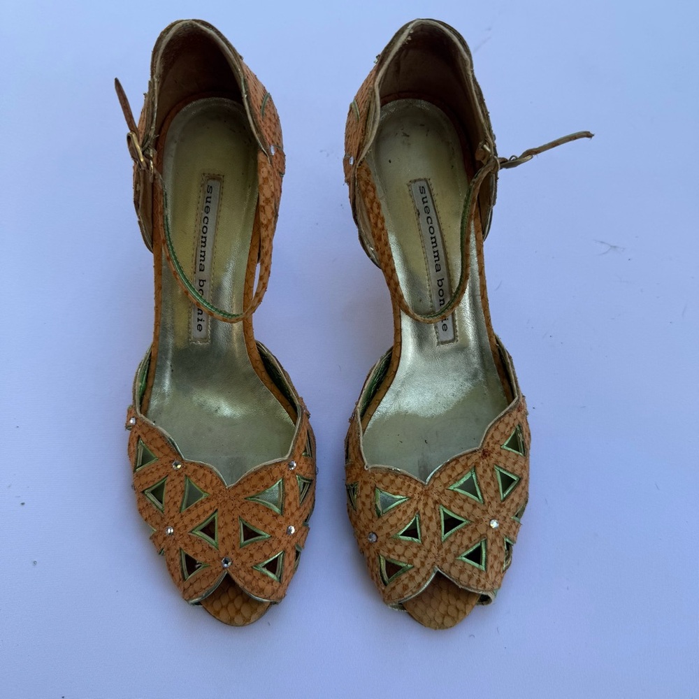 Suecomma Bonnie Orange Leather Heel Pumps
